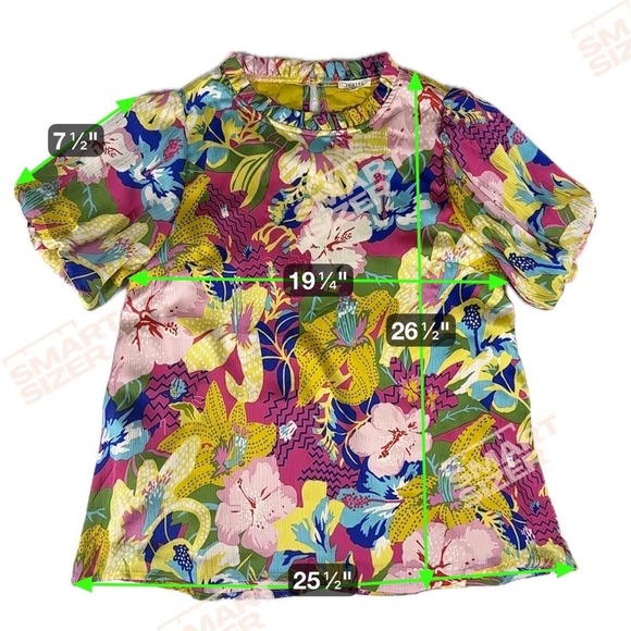 Jodifl Blouse Top Womens Medium Multicolor Floral Frilled Neck Puffed Sleeve - Picture 5 of 11
